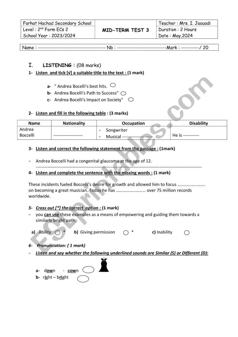 Mid-Term Test2 worksheet