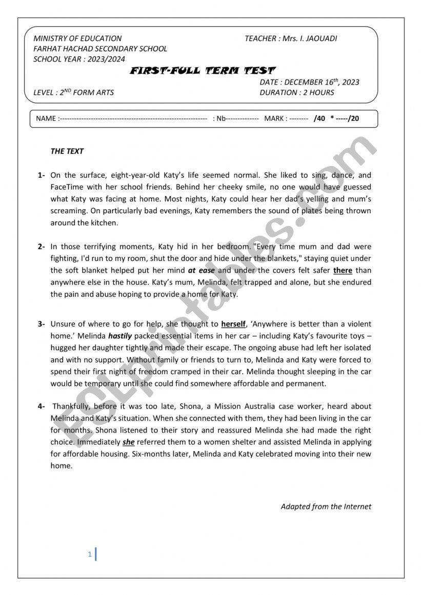 End of term test 2 (2nd form students)