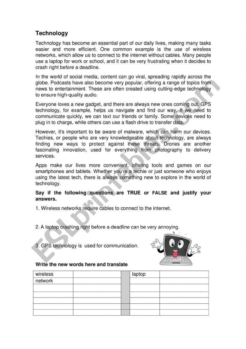 Technology worksheet