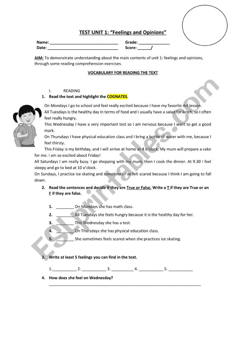 Simple present test/Routines worksheet