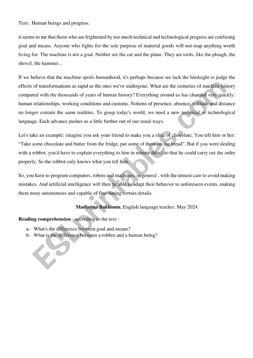 human beings and progress worksheet