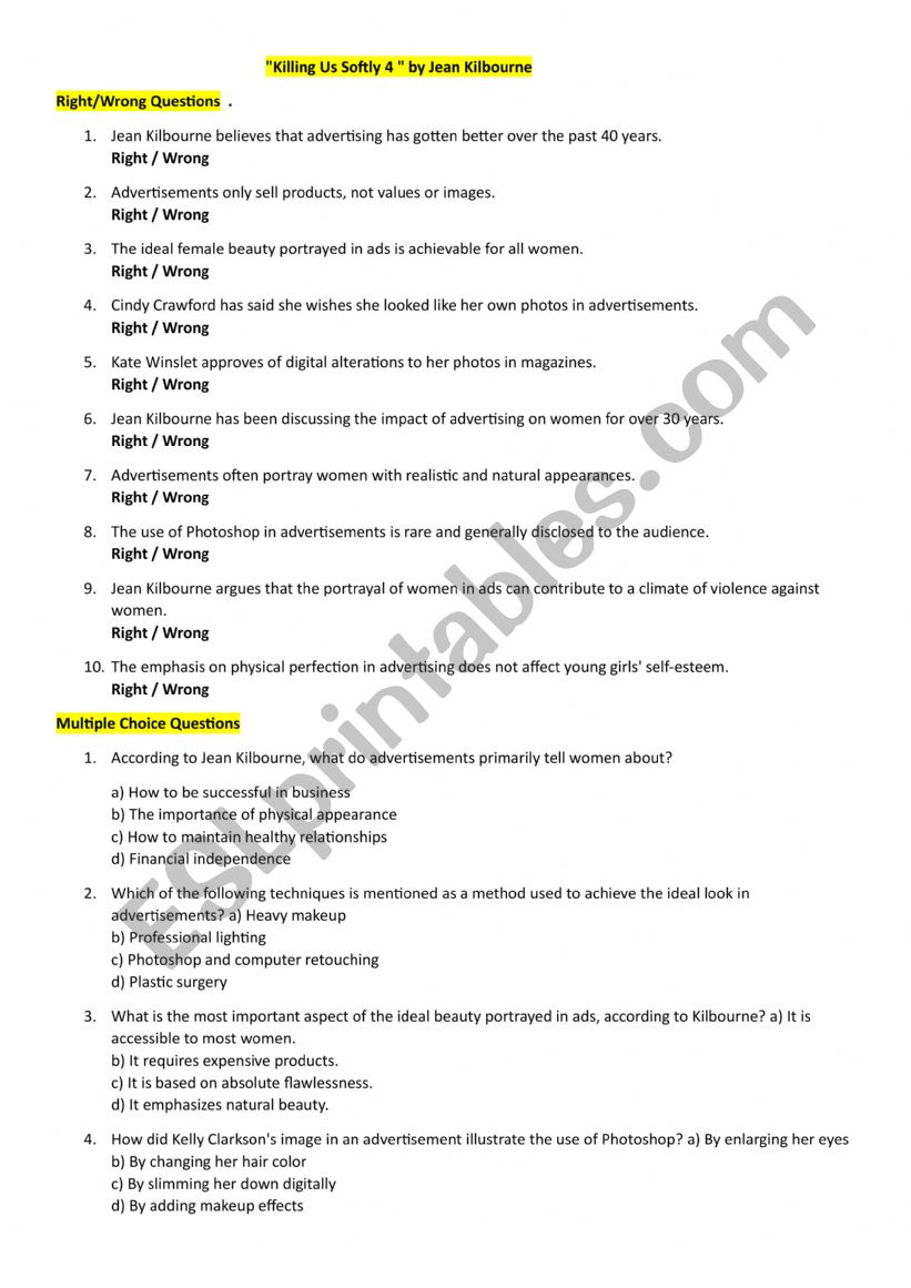 Killing us softly 4 - Trailer worksheet