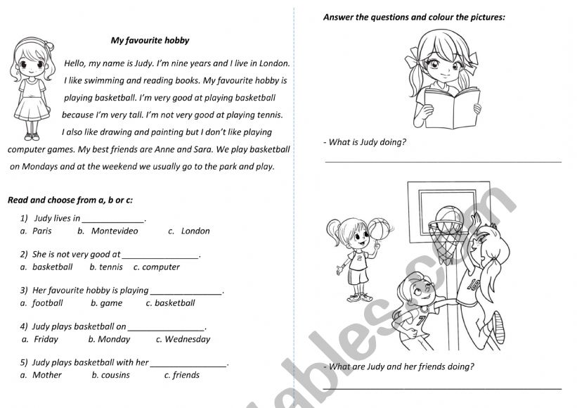 My Favourite Hobby. Reading worksheet