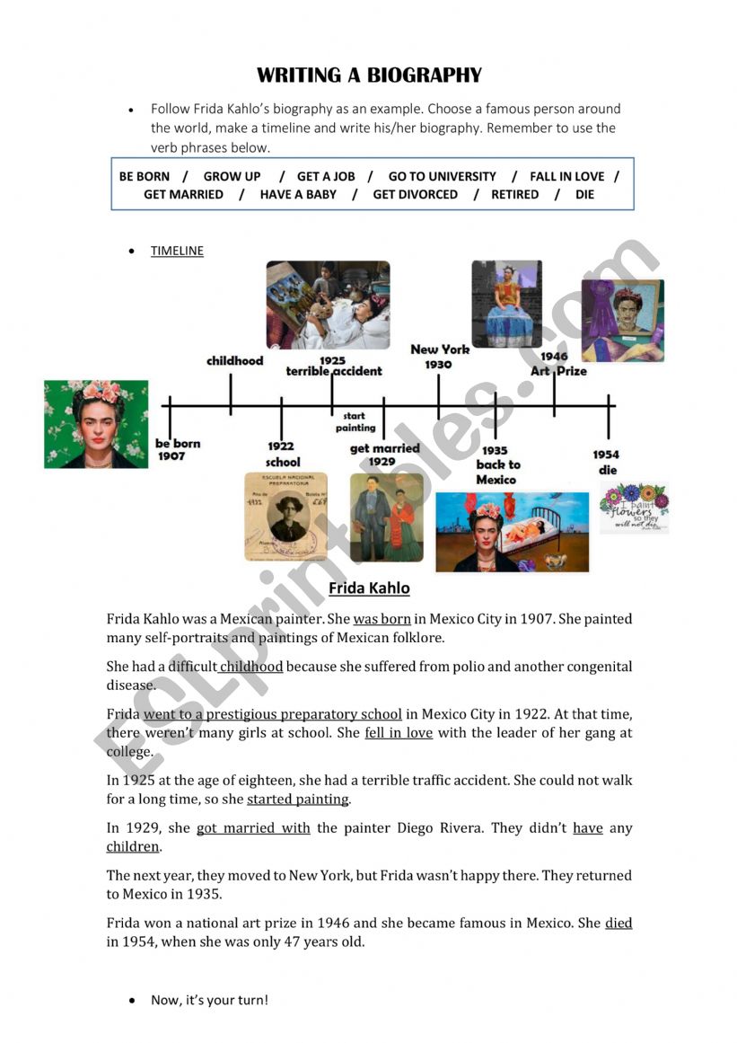 Biography - Frida Kahlo - Life stages verb phrases
