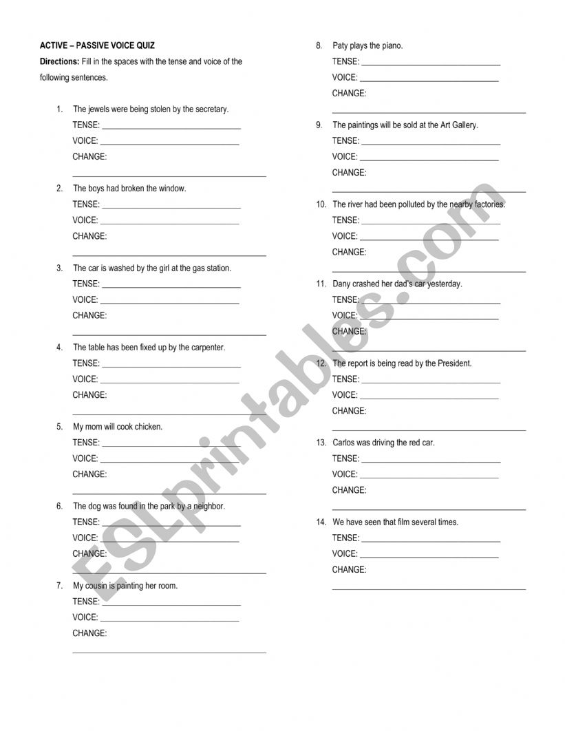 Active and Passive Quiz worksheet