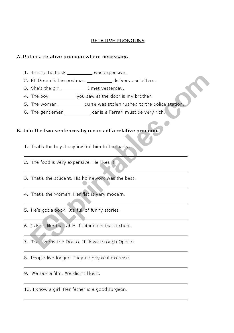 relative pronouns worksheet