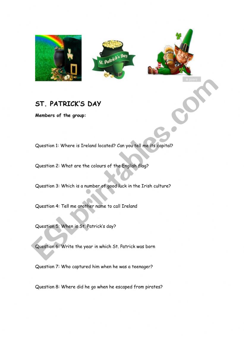 St Patrick Activity worksheet