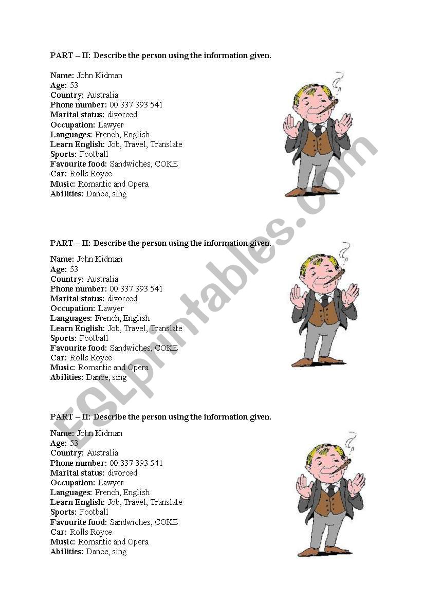 characterisation worksheet