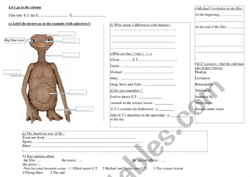 E.T.  SpielbergÃ¯Â¿Â½s movie worksheet
