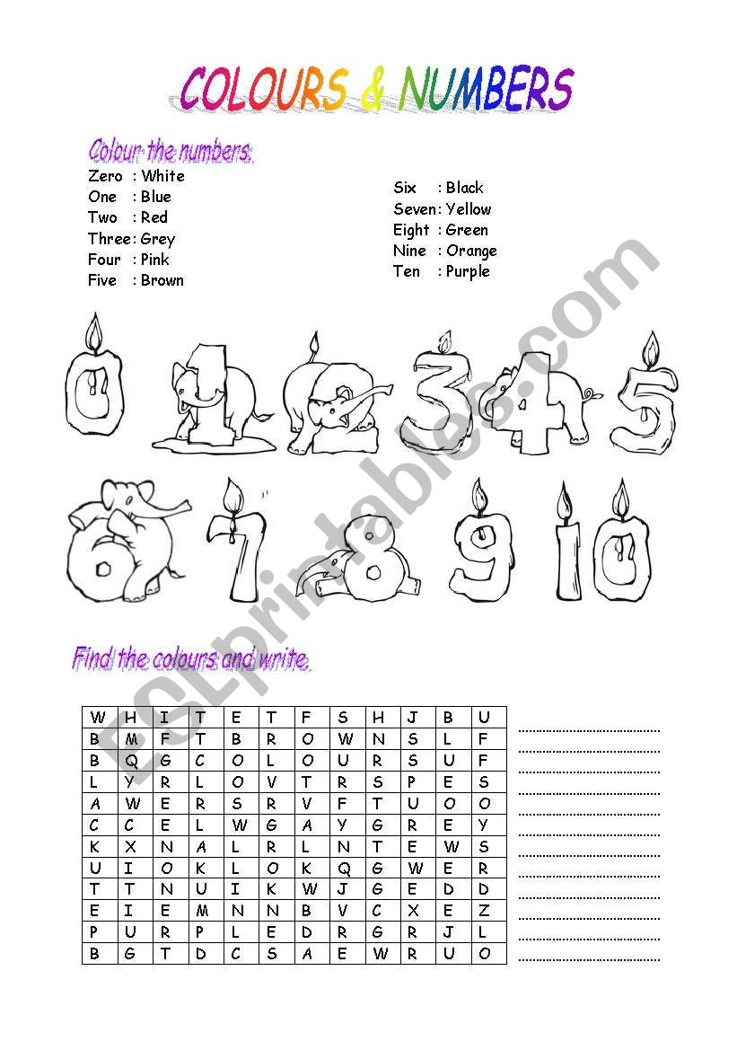 colours and numbers worksheet