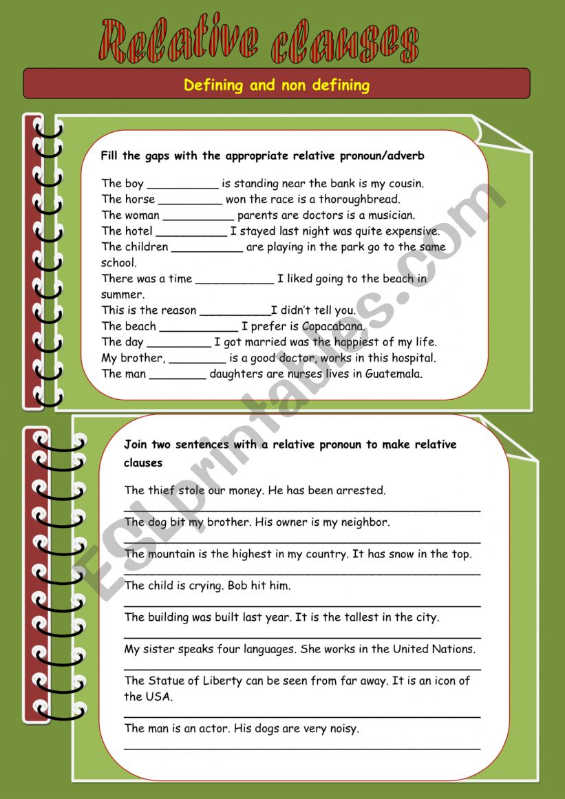 Relative clauses worksheet