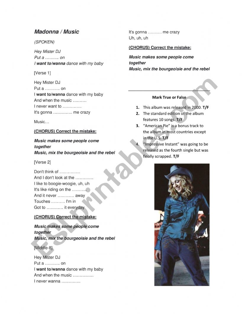 Madonna - Music worksheet
