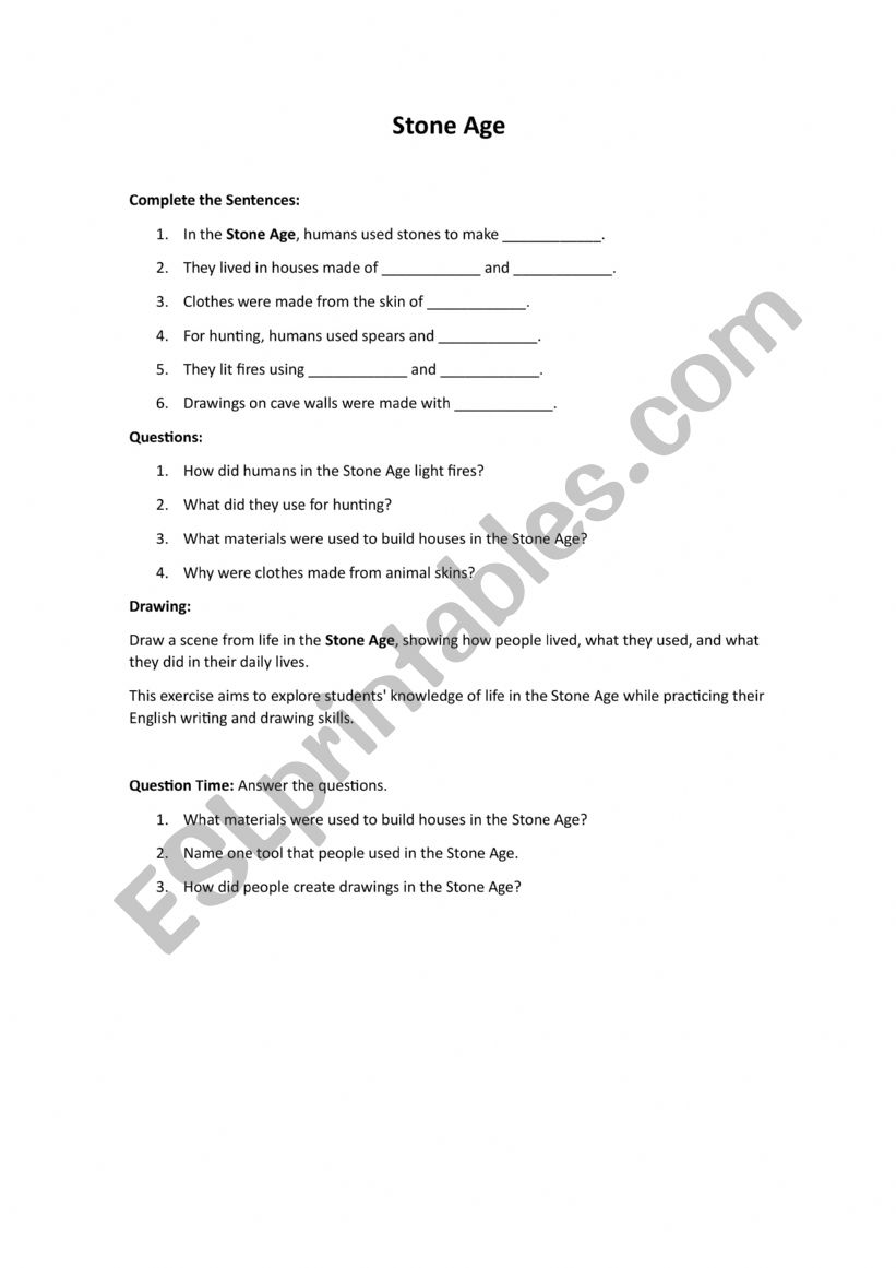 Stone Age worksheet