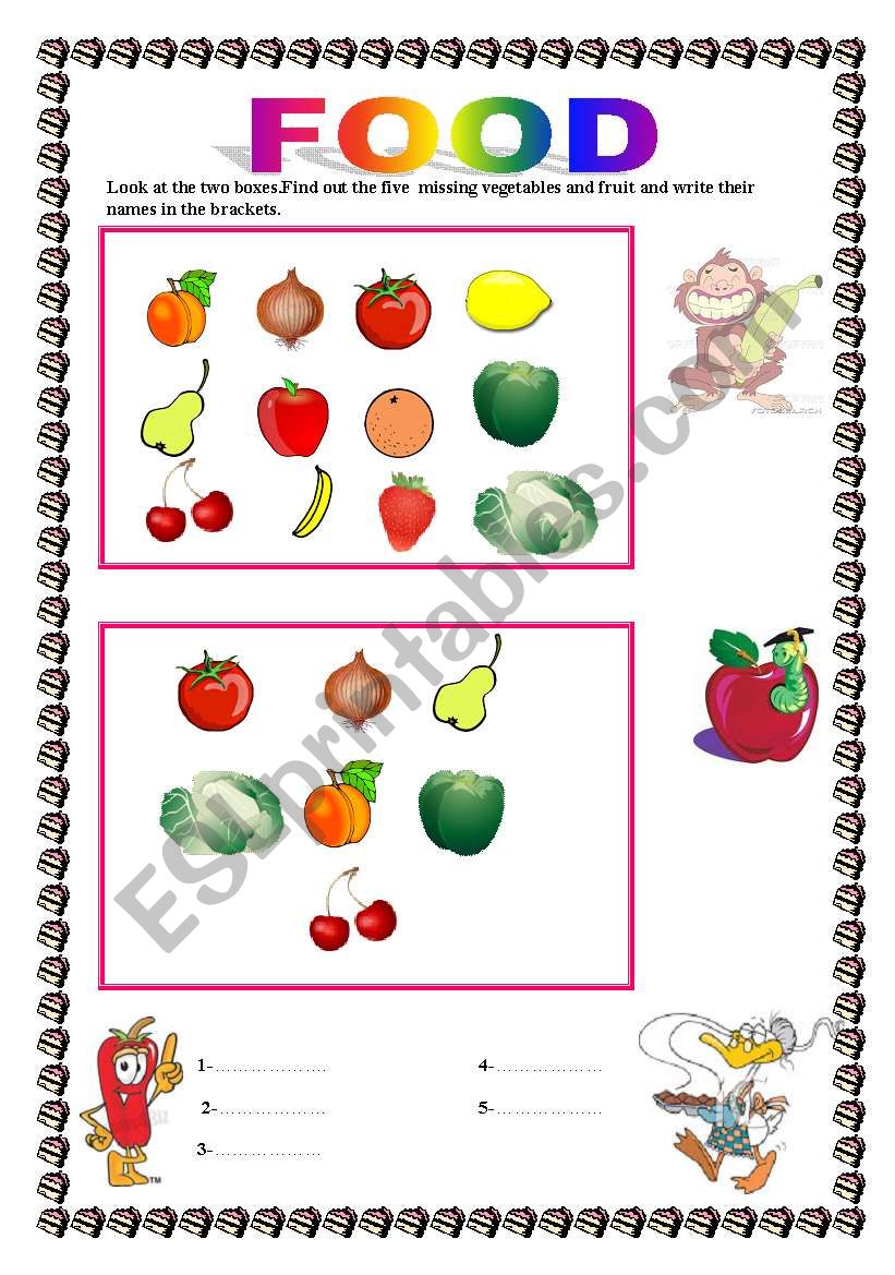 vegetables and fruit activity worksheet