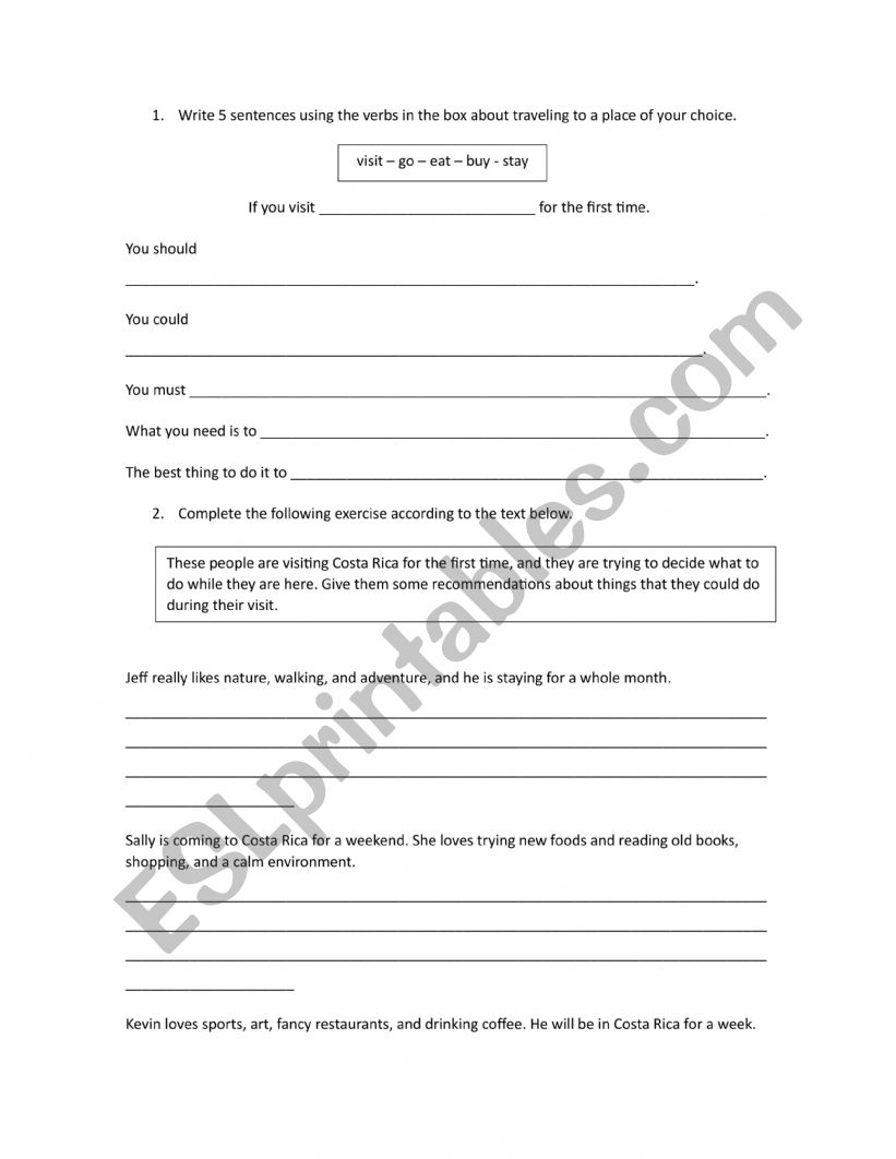 Travel Suggestions worksheet