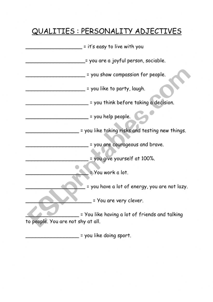 TALKING ABOUT PERSONALITY / QUALITIES