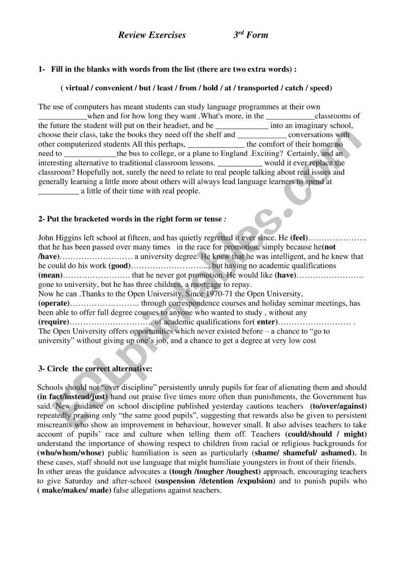 Review Exercises worksheet