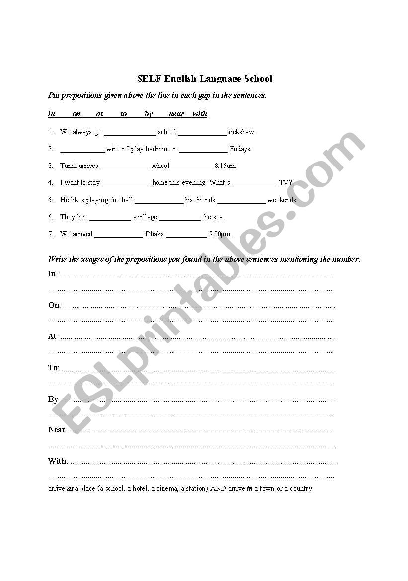 Preposition worksheet