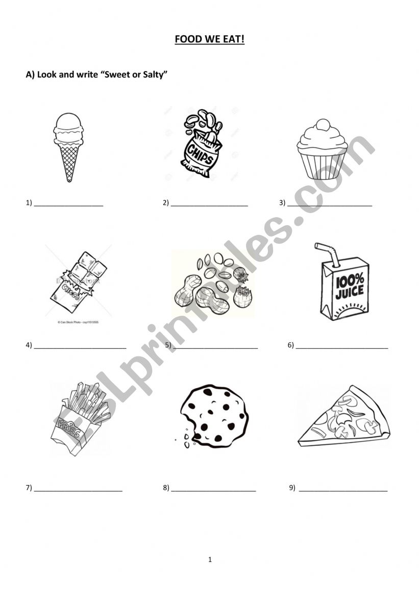 food worksheet