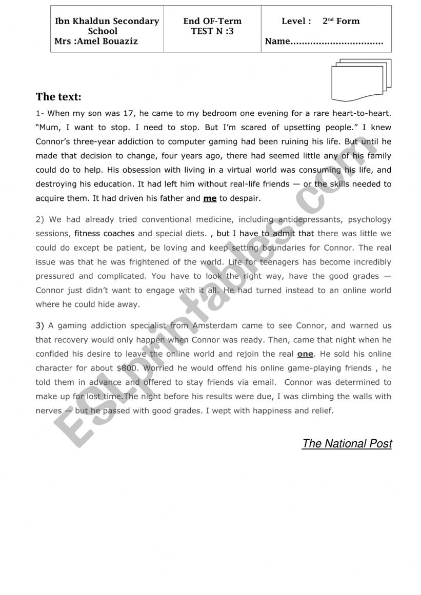 end term test 3 worksheet