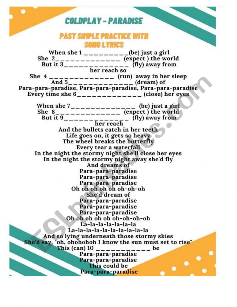 Past simple practice in song lyrics