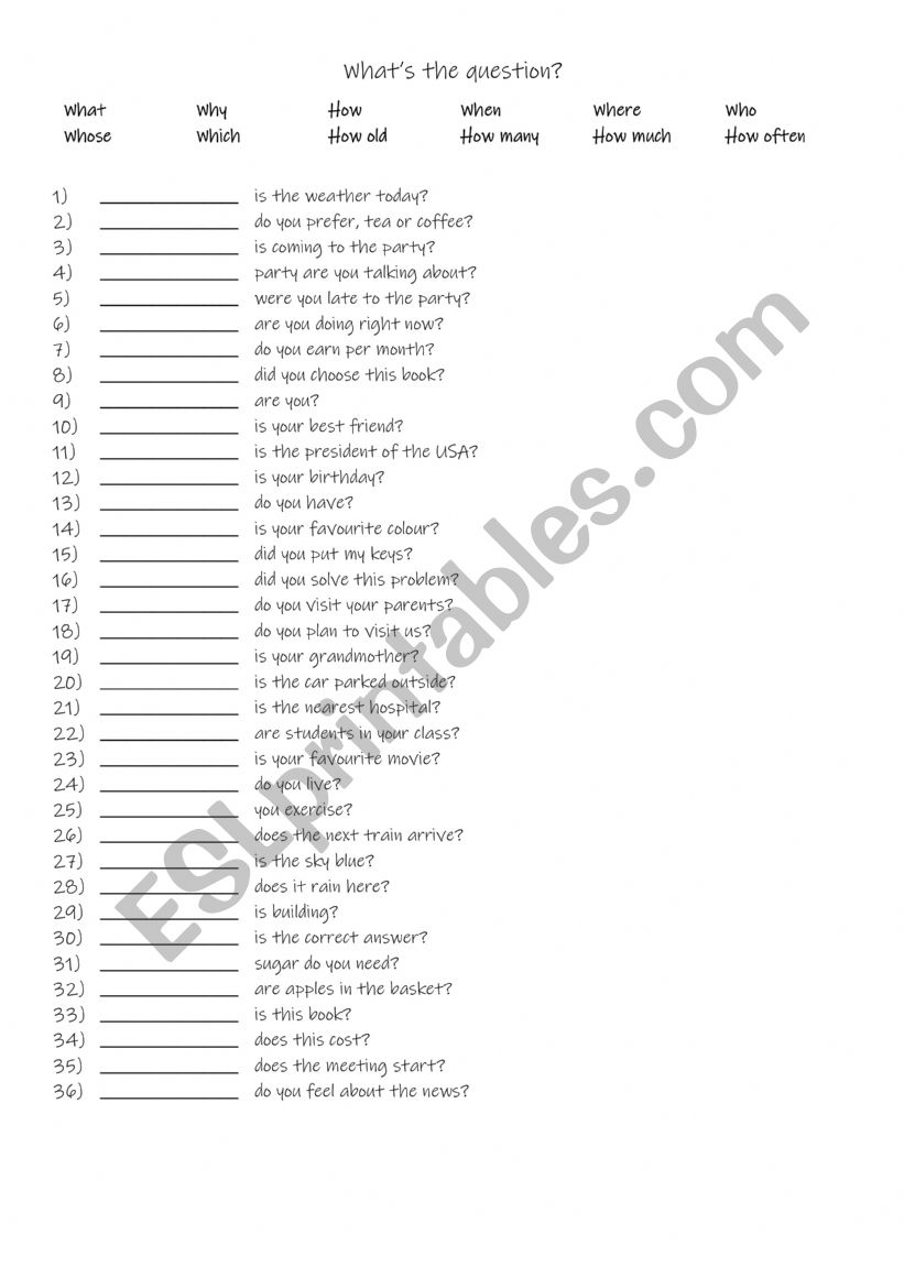 Whats the question worksheet