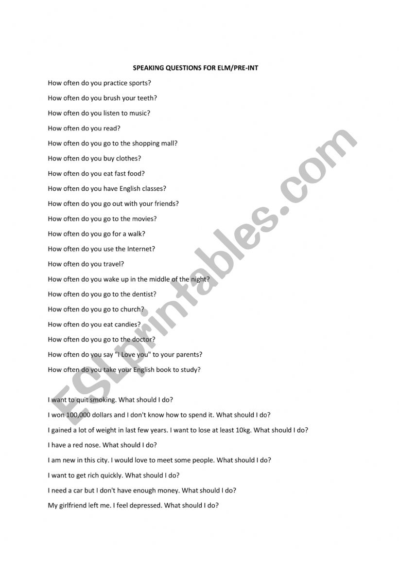 speaking qustions for A1-A2 level students speaking qustions for A1-A2 level students