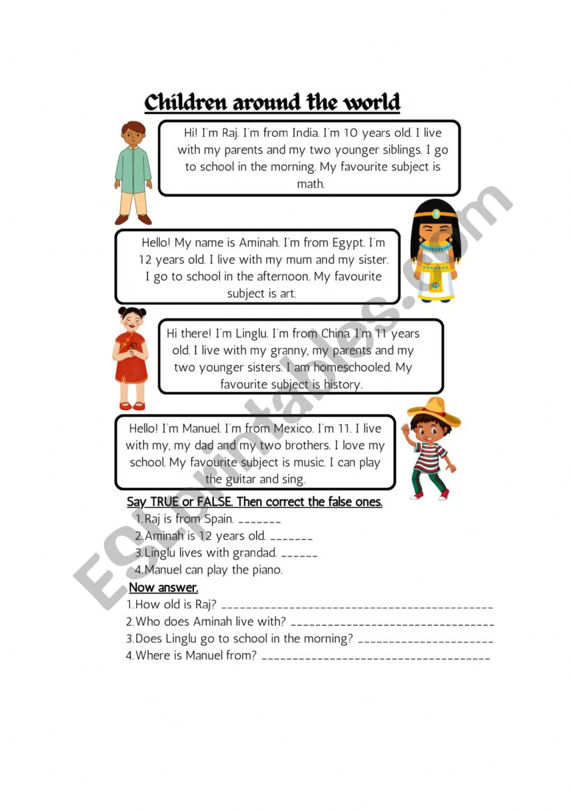 Children around the world worksheet