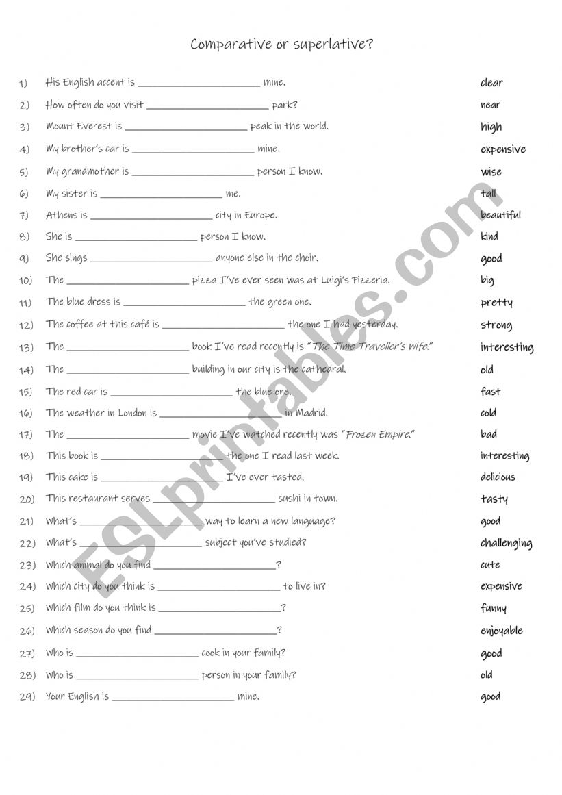 Comparative or superlative? worksheet
