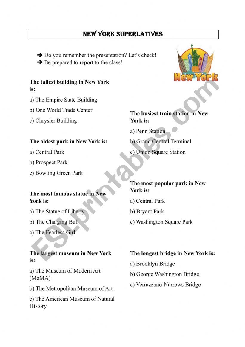 New York Superlatives worksheet