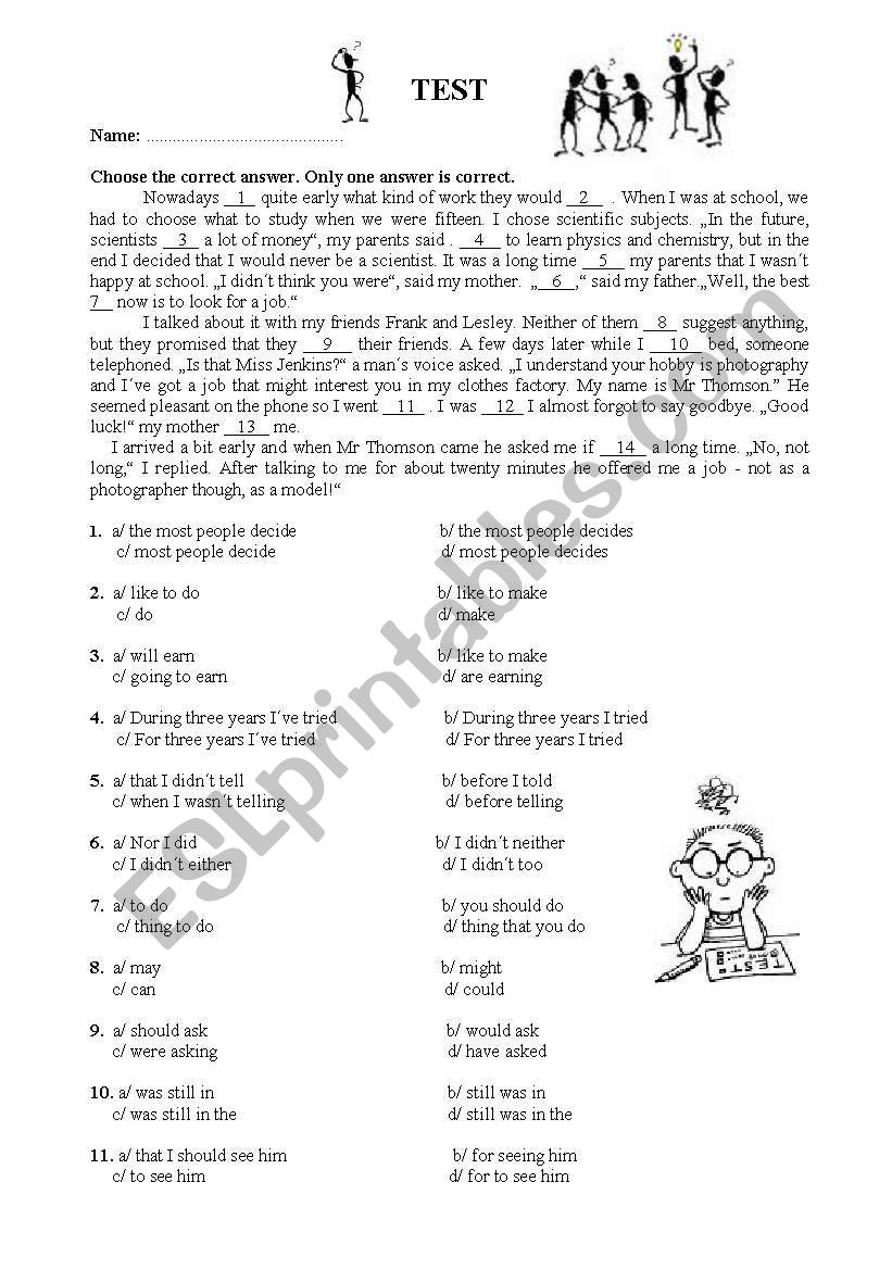 TEST - Revision OR Placement worksheet