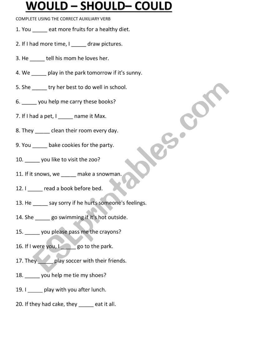 WOULD COULD SHOULD worksheet