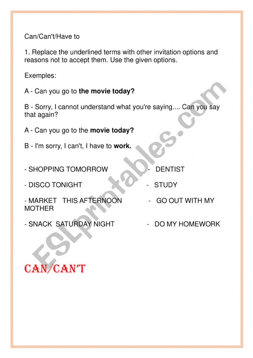 Verb Can worksheet