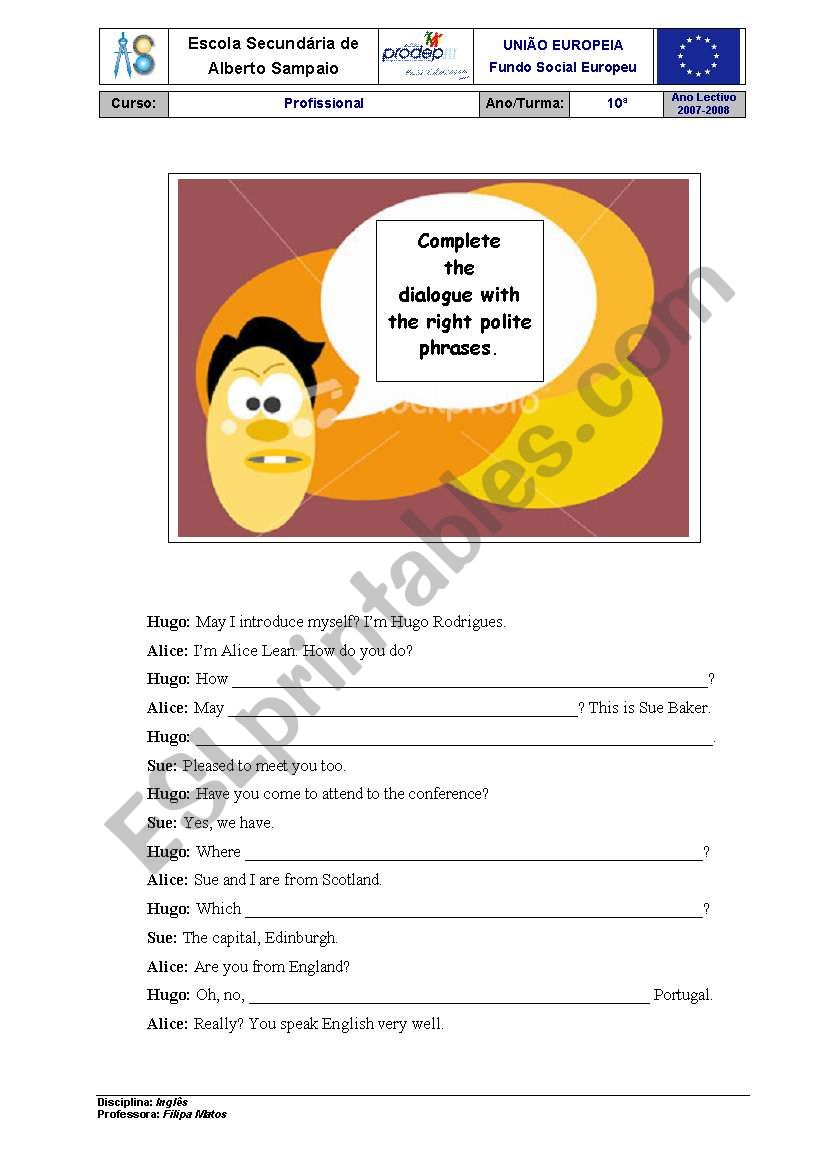 Polite phrases - conversation worksheet