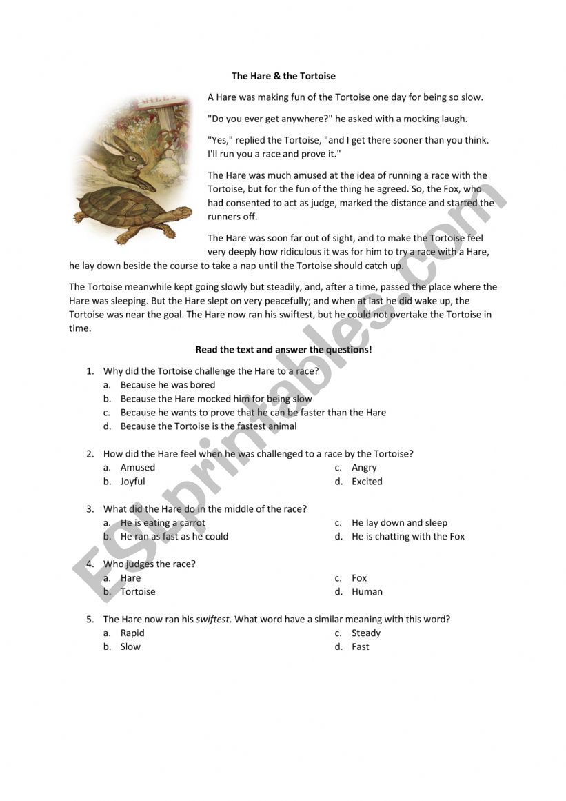 Some reading the hare and the tortoise and some tenses exercise