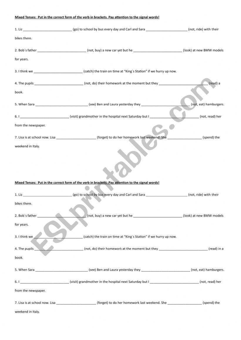 Grammar - tenses worksheet