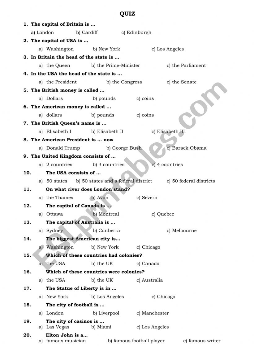 quiz worksheet