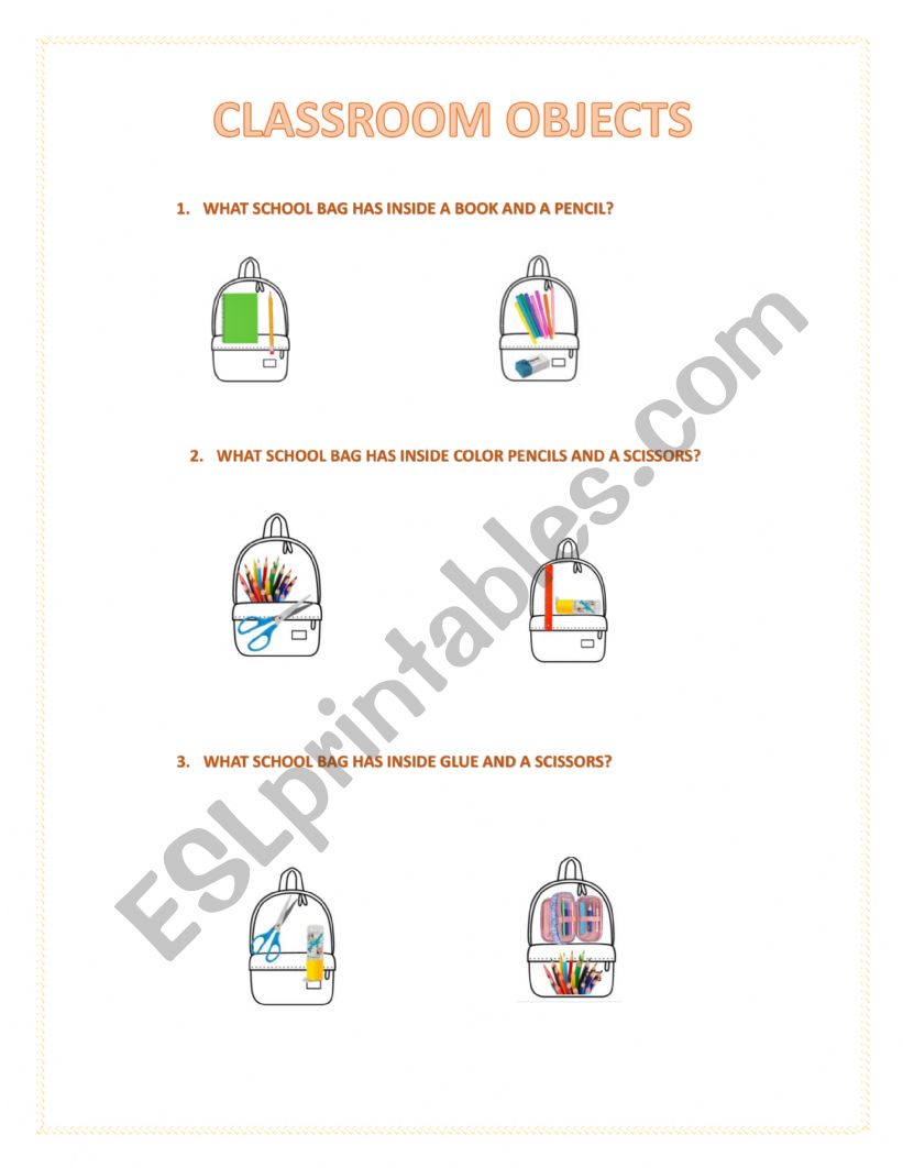 CLASSROON OBJECTS worksheet