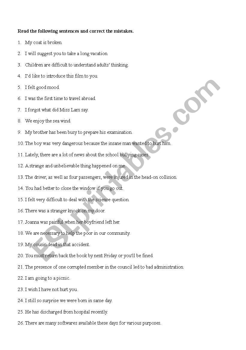 Common Mistakes worksheet