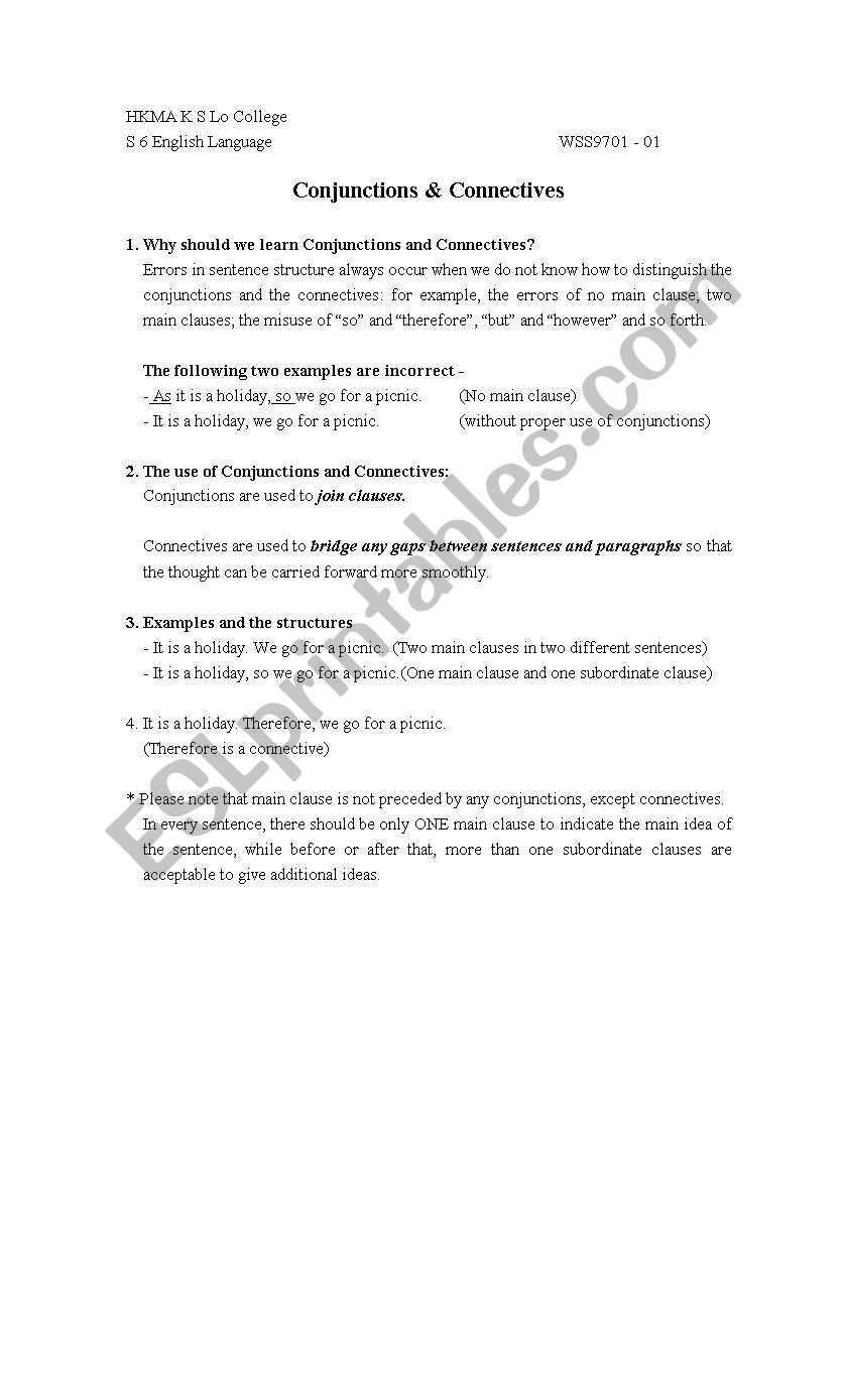 Conjunctions and Connectives worksheet