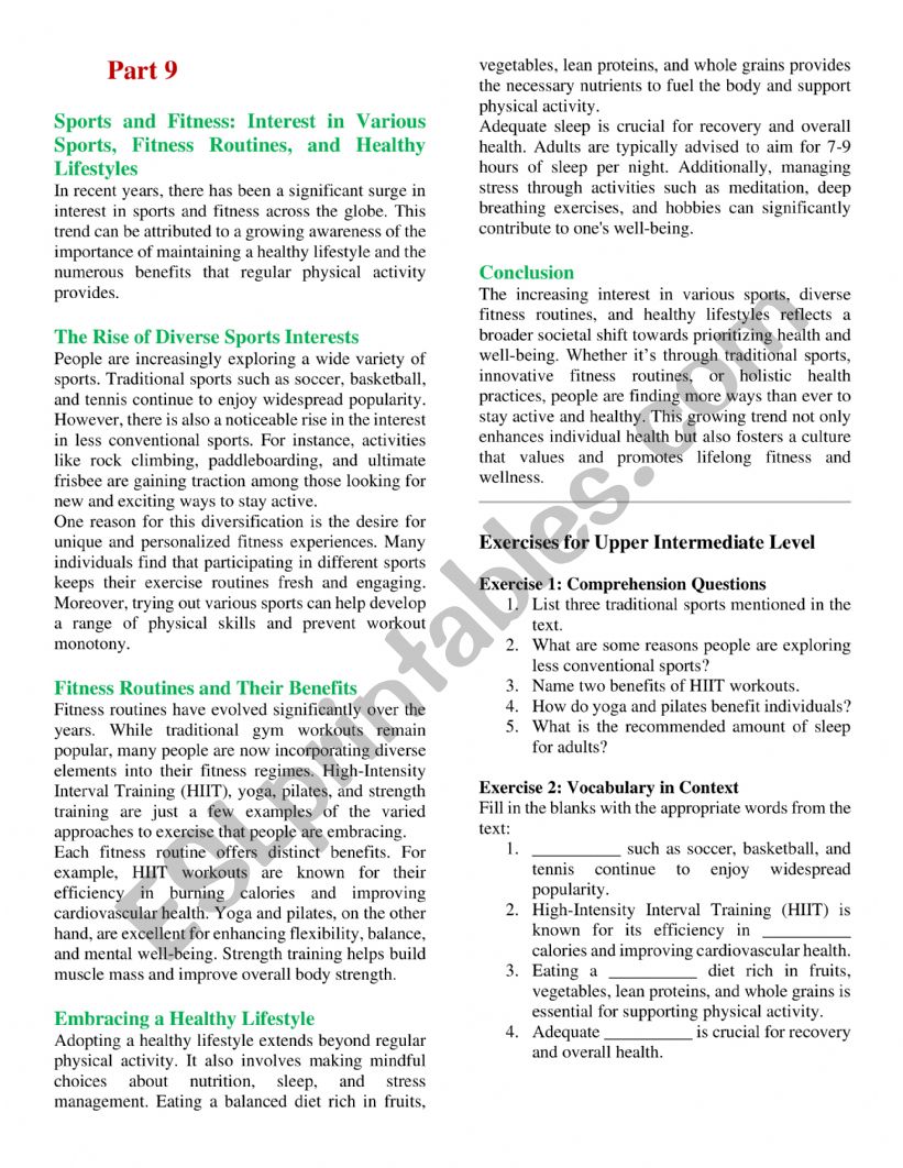 Sports and Fitness: Interest in Various Sports, Fitness Routines, and Healthy Lifestyles