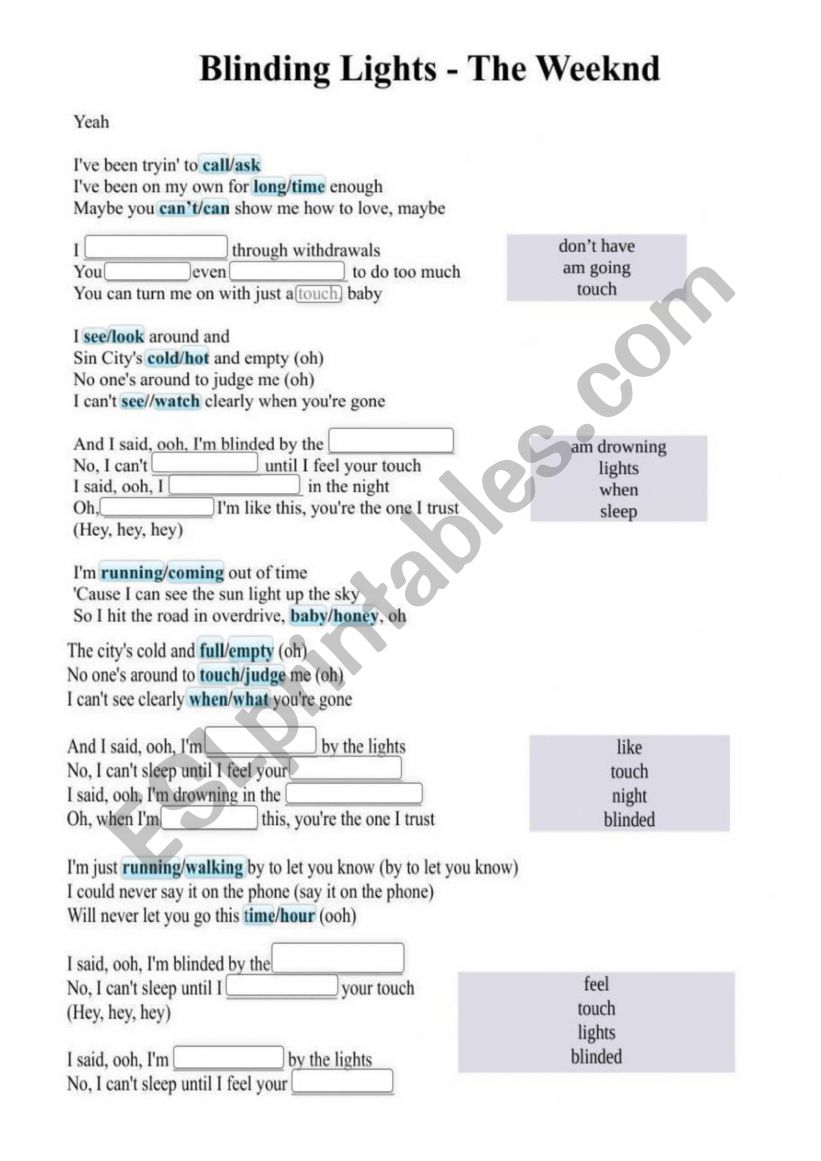 SONG BLINDING LIGHTS - PRESENT SIMPLE TENSE