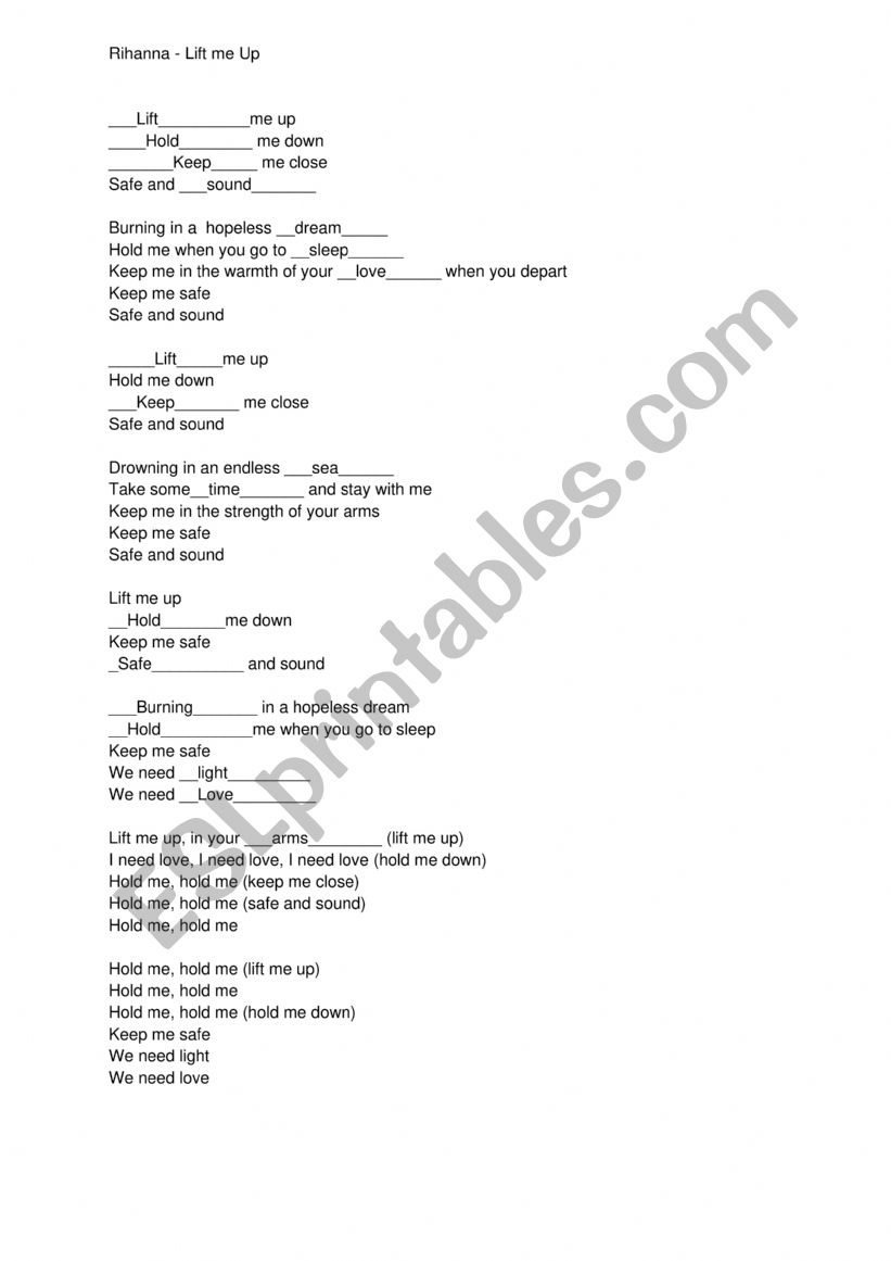 Song Lyrics - Lift me Up by Rihanna