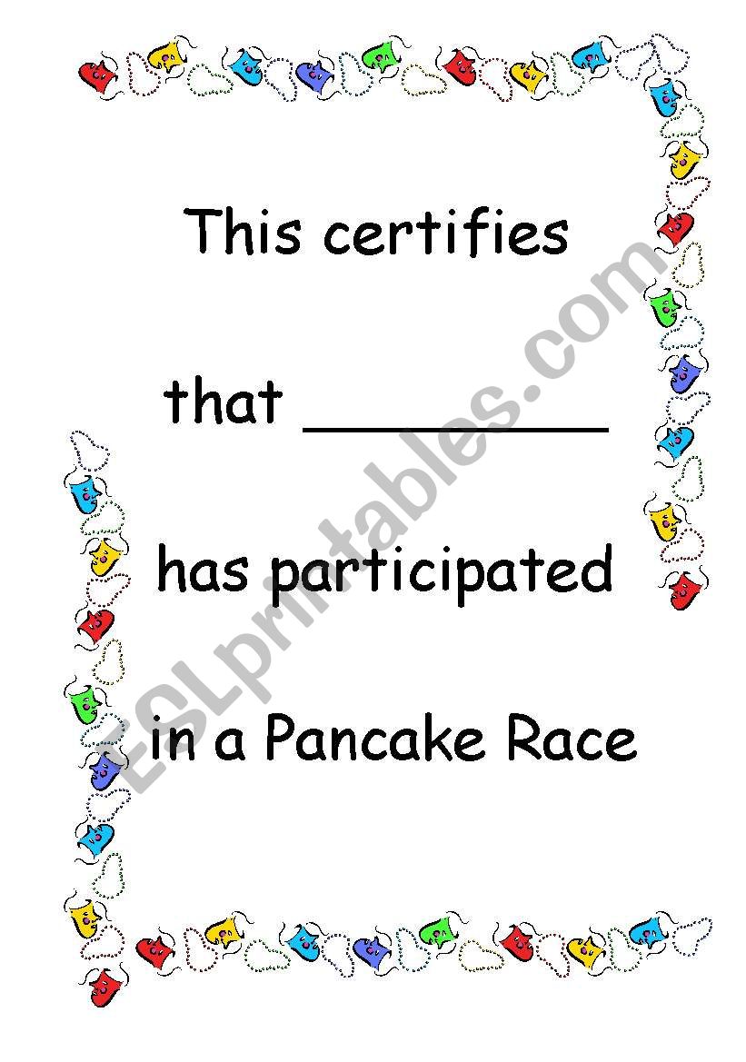 Pancake Race certification worksheet