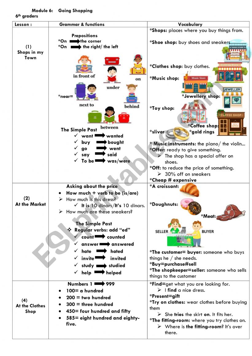 revision of unit 6  Going Shopping  6th form basic education