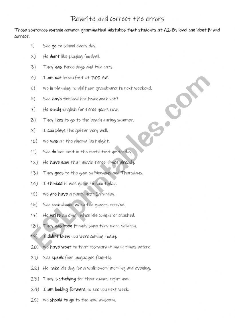 Error correction for Pre-int - Intermediate students