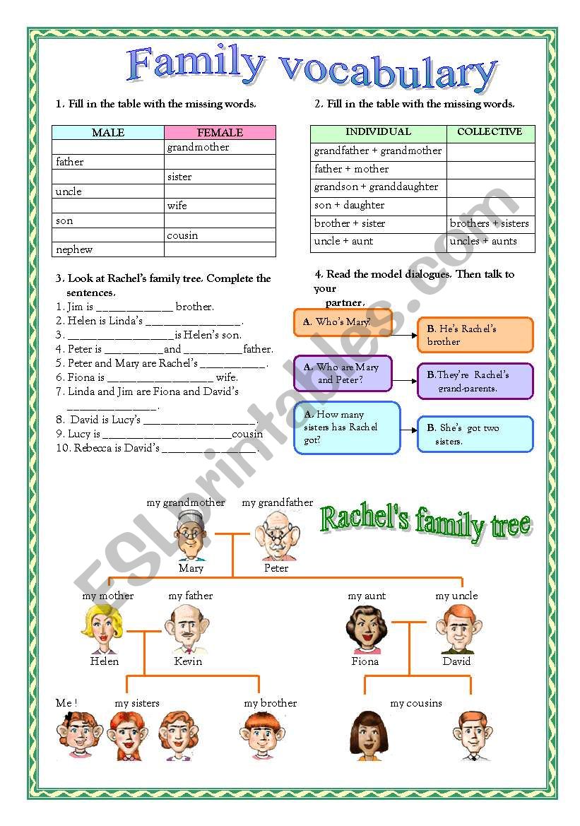 family vocabulary worksheet