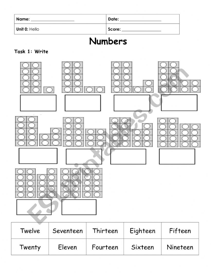 Numbers 1-20 worksheet