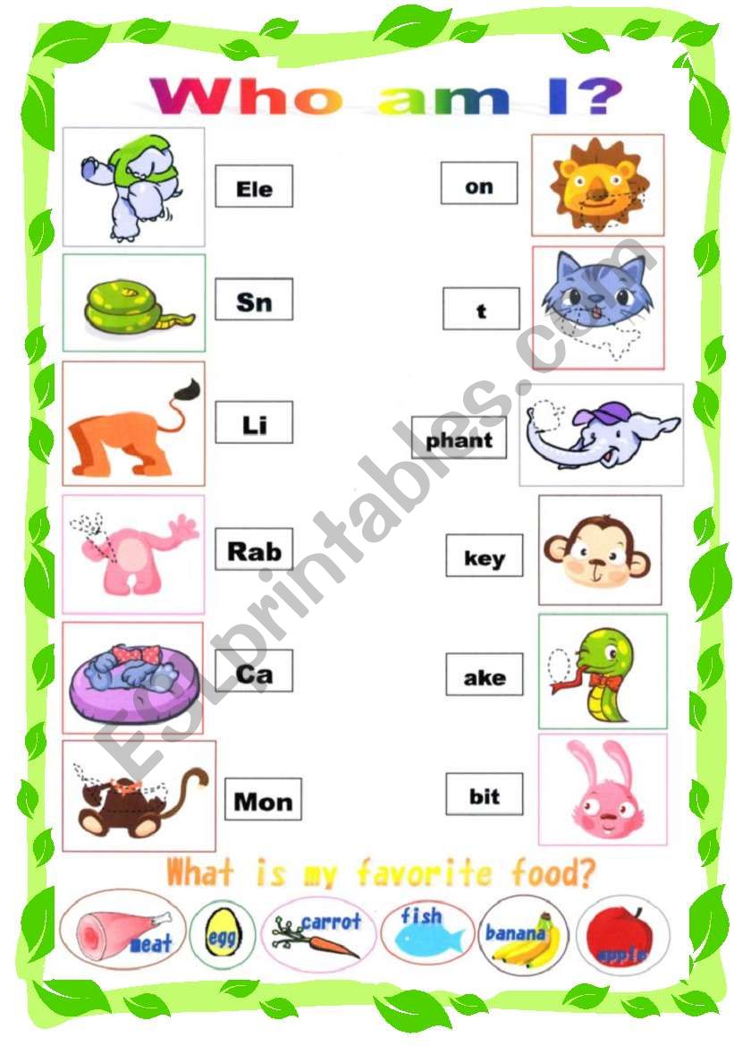 Animal match worksheet