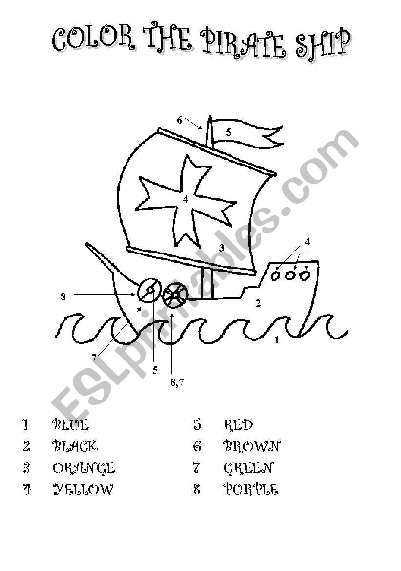 Color the pirate ship worksheet